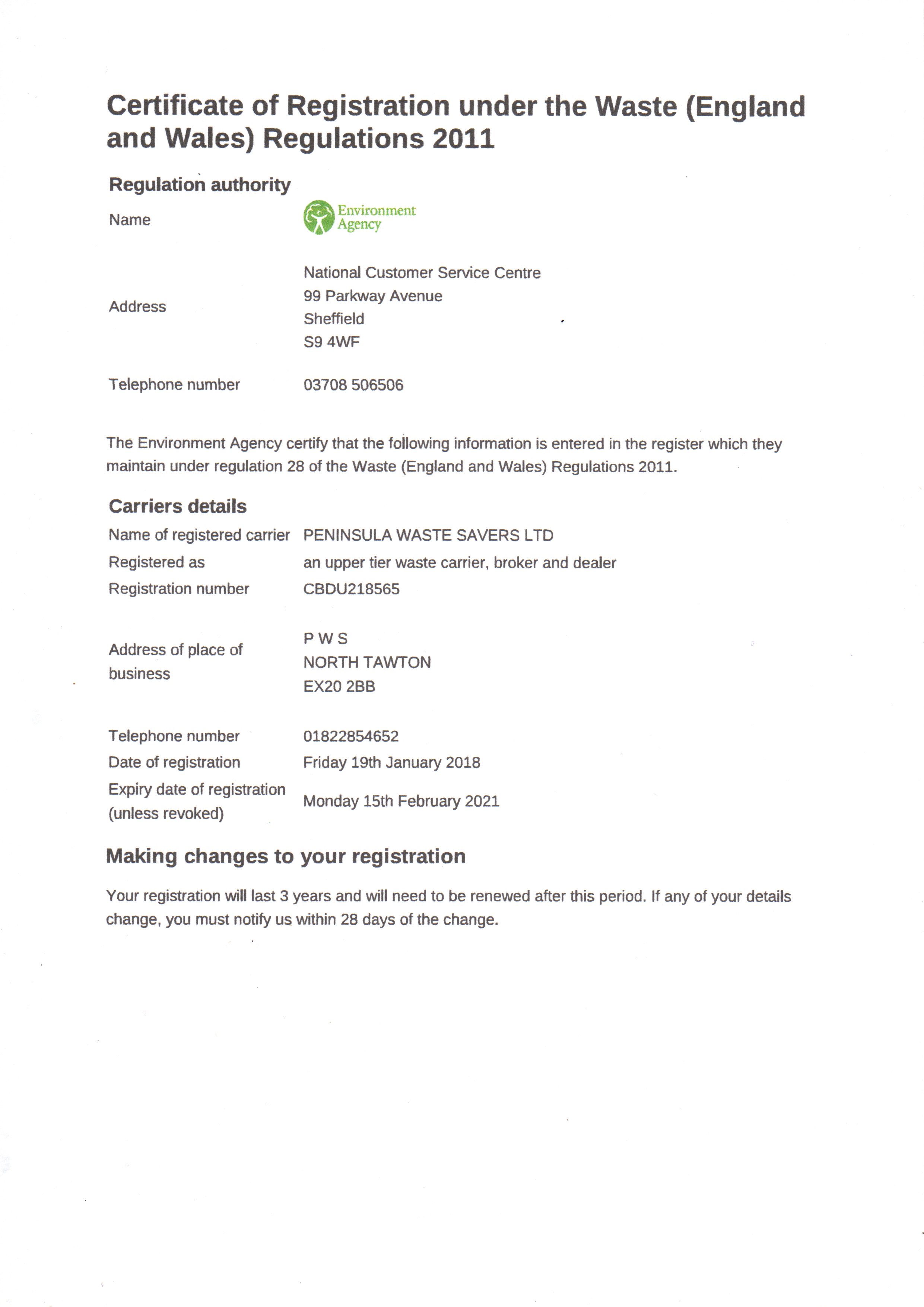 Environment Agency Licence
