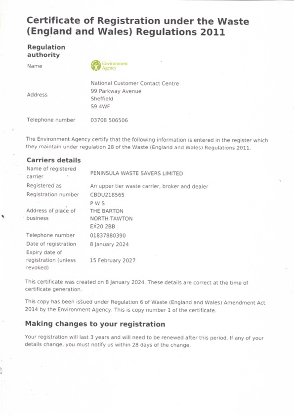 Environment Agency Licence